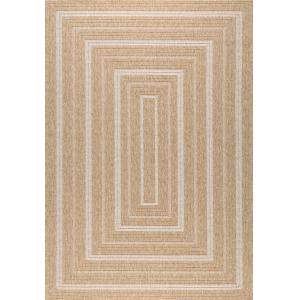 Tapis intérieur extérieur effet jute motif rectangulaire bl…