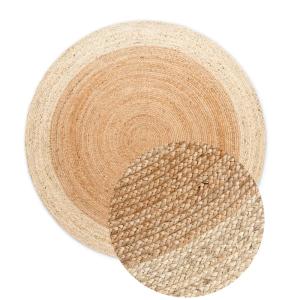Tapis Jute fait main bicolore beige et crème 100cm