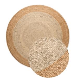 Tapis Jute fait main bicolore ivoire et beige 100cm