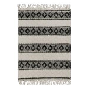 Tapis kilim ethnique tissé à franges et relief noir et blan…