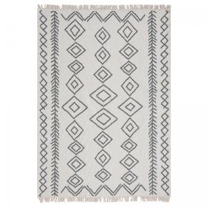 Tapis kilim sans velours tissé en coton motif berbère, ecru…