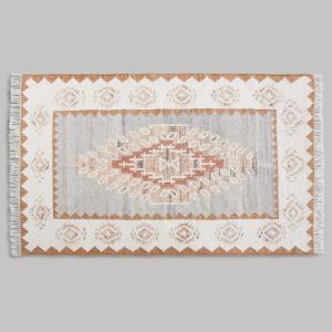 Tapis kilim tissé gris, jaune, écru et rouge 160x230