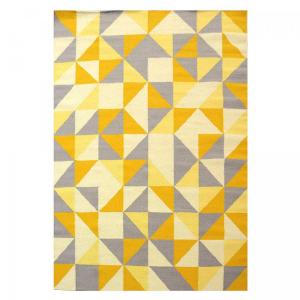 Tapis kilim tissé main en laine motif géométrique, jaune 17…