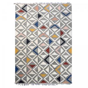 Tapis kilim tissé main en laine motif géométrique, multicol…