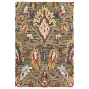 Tapis laine verte/multicolore 61 x 91 cm