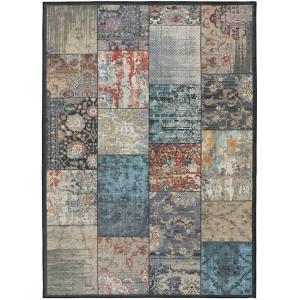Tapis lavable patchwork beige/bleu/gris 140x200 cm