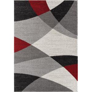 Tapis moderne salon contour, gris rouge, 200 x 280 cm