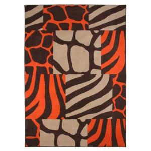 Tapis motif patchwork ethnique marron orange 160x230