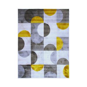 Tapis motifs arcs de cercle et carrés gris, jaune et crème…