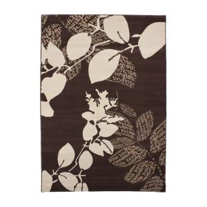Tapis motifs feuilles textes chocolat crème 160x230