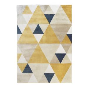 Tapis motifs triangles jaune et bleu 120x160