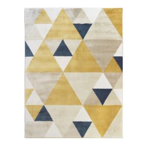 Tapis motifs triangles jaune et bleu 150x200