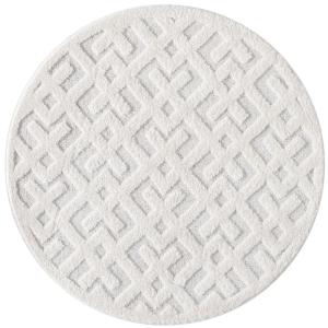 Tapis NELLA rond à poils longs et relief blanc 120x120cm