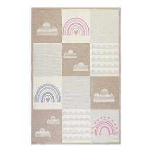 Tapis plat réversible tons pastels beige, rose et bleu 100x…