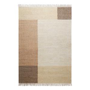 Tapis plat tissé main à franges beige et brun 130x190