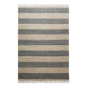 Tapis plat tissé main à franges rayé anthracite et beige 20…