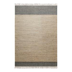 Tapis plat tissé main à franges rayé anthracite et beige sa…