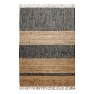 Tapis plat tissé main à franges rayé anthracite et brun 130…