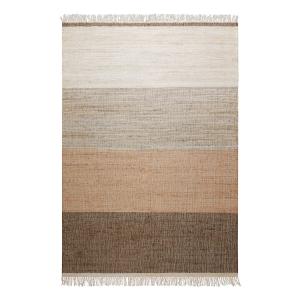 Tapis plat tissé main à franges rayé tons de brun et beige…