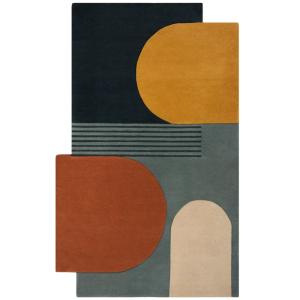 Tapis pure laine bleue, jaune, verte, orange et beige 120x1…