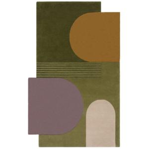 Tapis pure laine verte, grise, jaune et beige 200x290cm