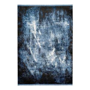 Tapis rayé vintage en viscose bleu 120x170