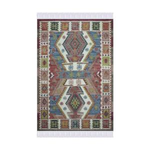 Tapis rectangulaire en coton et laine motifs kilim 140 x 20…