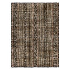 Tapis rectangulaire en jute naturelle et coton noir tissé m…