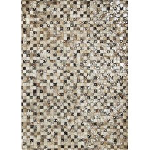 Tapis recyclé cuir motif damier gris clair 160x230