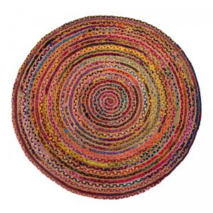 Tapis rond ⌀140 cm tissé main en tissu recyclé multicolore…