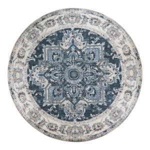 Tapis rond 2 mètres style ethnique bleu