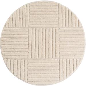 Tapis rond à motifs relief Damier Crème 160x160cm