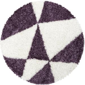 Tapis rond à poils longs géométrique violet et blanc 160x16…