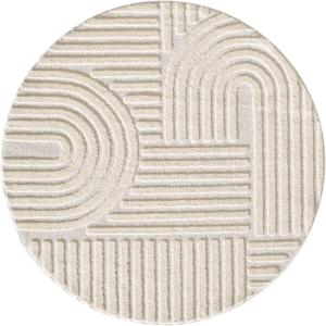 Tapis rond à relief géométriques Crème 160x160cm