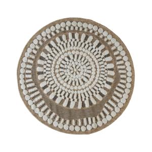 Tapis rond aspect jute motifs en relief blanc diamètre 90