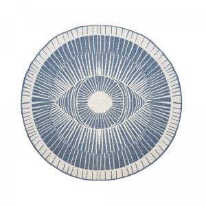 Tapis rond d'extérieur, kilim reversible bleu et crème ø120…