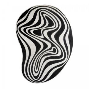 Tapis rond d'extérieur, kilim reversible, noir et blanc 120…