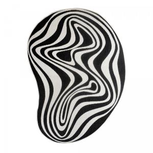 Tapis rond d'extérieur, kilim reversible, noir et blanc 200…
