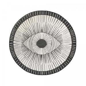 Tapis rond d'extérieur, kilim reversible noir et crème ø120…