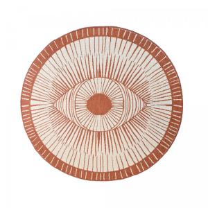 Tapis rond d'extérieur, kilim reversible terracota et crème…