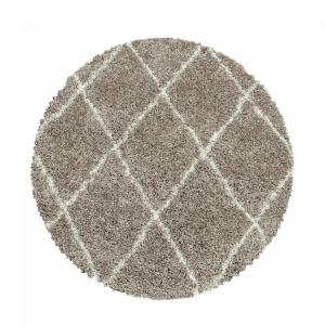 Tapis rond de style géométrique beige et blanc 200x200cm