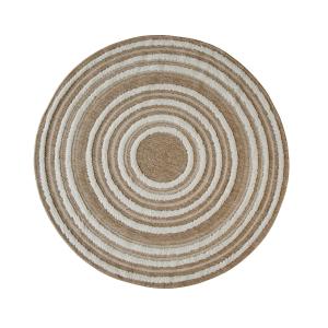 Tapis rond effet jute motifs en relief blanc diamètre 70