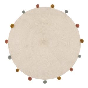 Tapis rond en coton et pompons naturel 90 cm