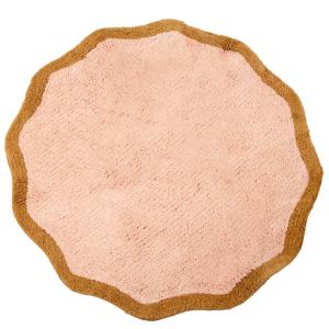 Tapis rond en coton recyclé tufté rose et jaune avec feston…