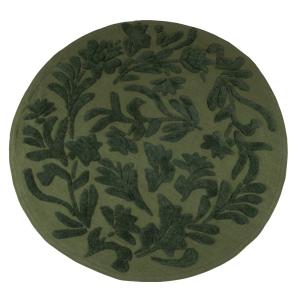 Tapis rond en coton vert motif végétal tufté en relief D120…