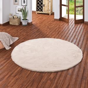 Tapis rond en fausse fourrure beige 120x120 cm