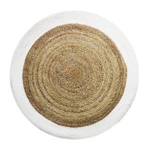 Tapis rond en jute coton bande blanche diam.160