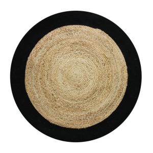 Tapis rond en jute coton bande noire diam.120