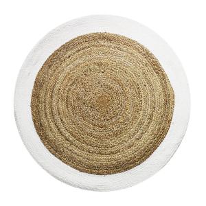 Tapis rond en jute et coton bande blanche diam.120