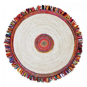 Tapis rond en jute, tapis artisanal tissé main, multicolore…